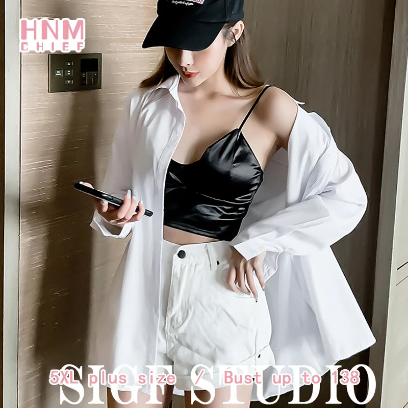 White Plus Size Sleep Shirt (S-5XL) Artificial Silk Nightie Sleepwear Women Evening Sleeper