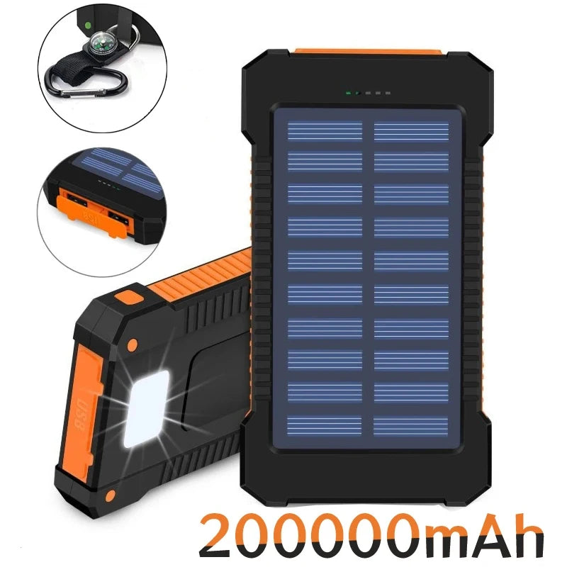 200000 mAh Large Capacity Solar Power Bank External Battery Outdoor Charger bank For Xiaomi