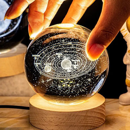 USB LED Night Light Galaxy Crystal Ball Table Lamp 3D Planets/Moon Home Decor for Kids