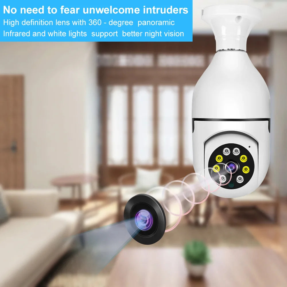 WIFI Indoor Camera 3MP E27 Bulb Surveillance 4X Digital Zoom AI Human Detect Full Color Night Vision Wireless