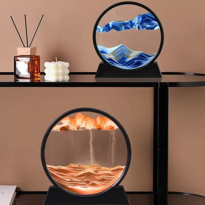 3D Moving Sand Art Picture Round Glass Deep Sea Sandscape Hourglass Quicksand