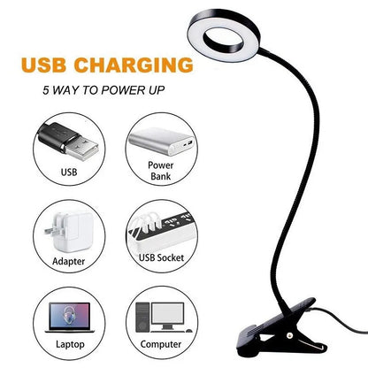 48 LEDs Desk Lamp 3 Brigthness Level Clip USB Book Light Bedside 360° Flexible Eye Protection Gooseneck