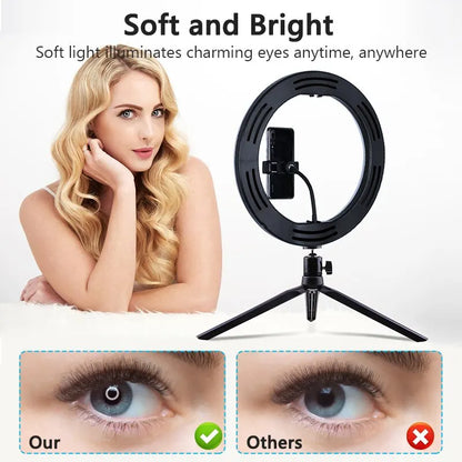 26cm 10inch Led Selfie Ring Light Round Ring Lamp with Phone Holder Photography Fill Lighting with Tripod for Youtube Live Video