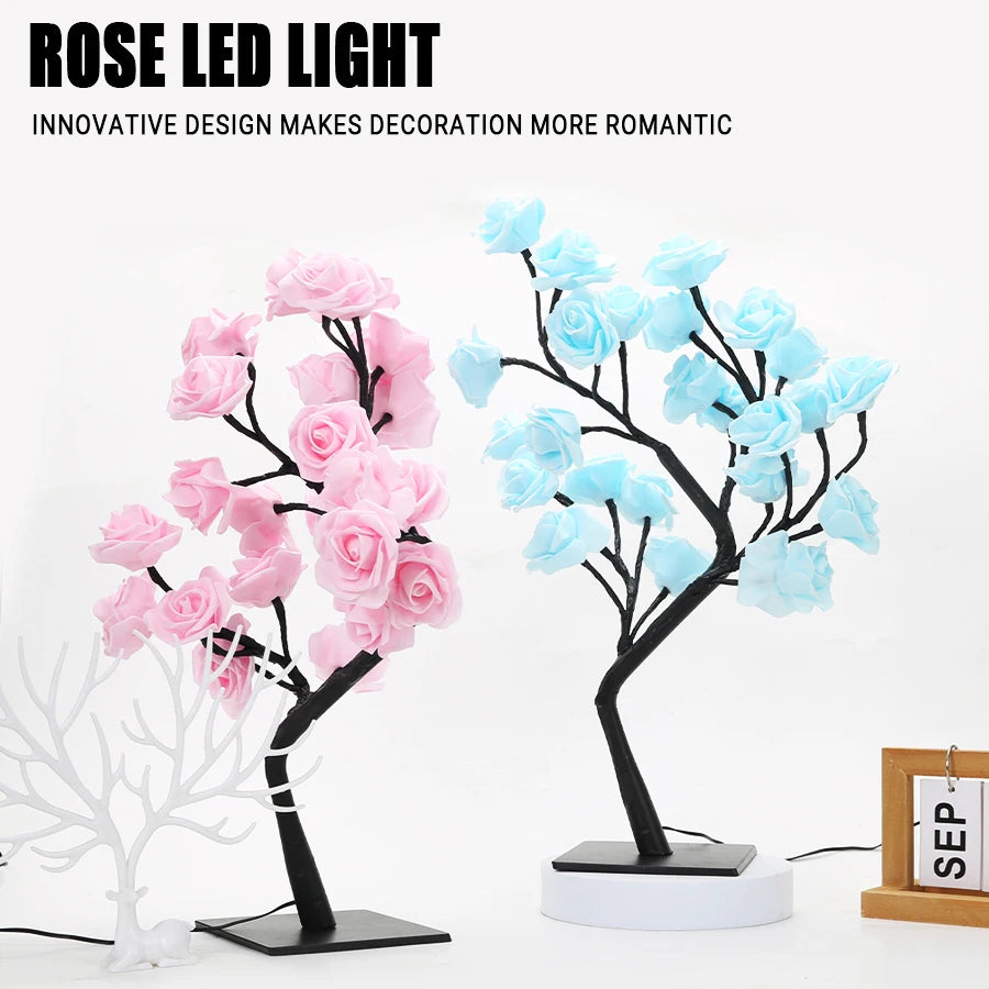 24 Head Rose Flower Tree Lamp Table/Desk Light USB Plug Wedding Gift