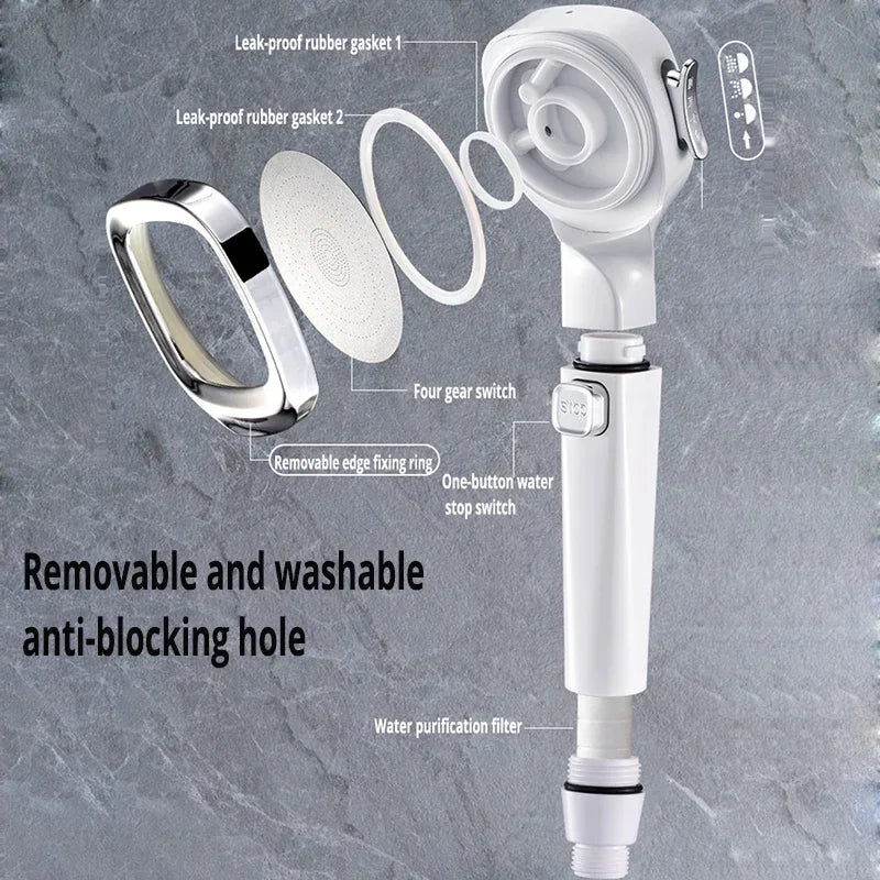 High Pressure 3 Mode Water Saving 3 Modes Shower Head Adjustable One-Key Water Stop