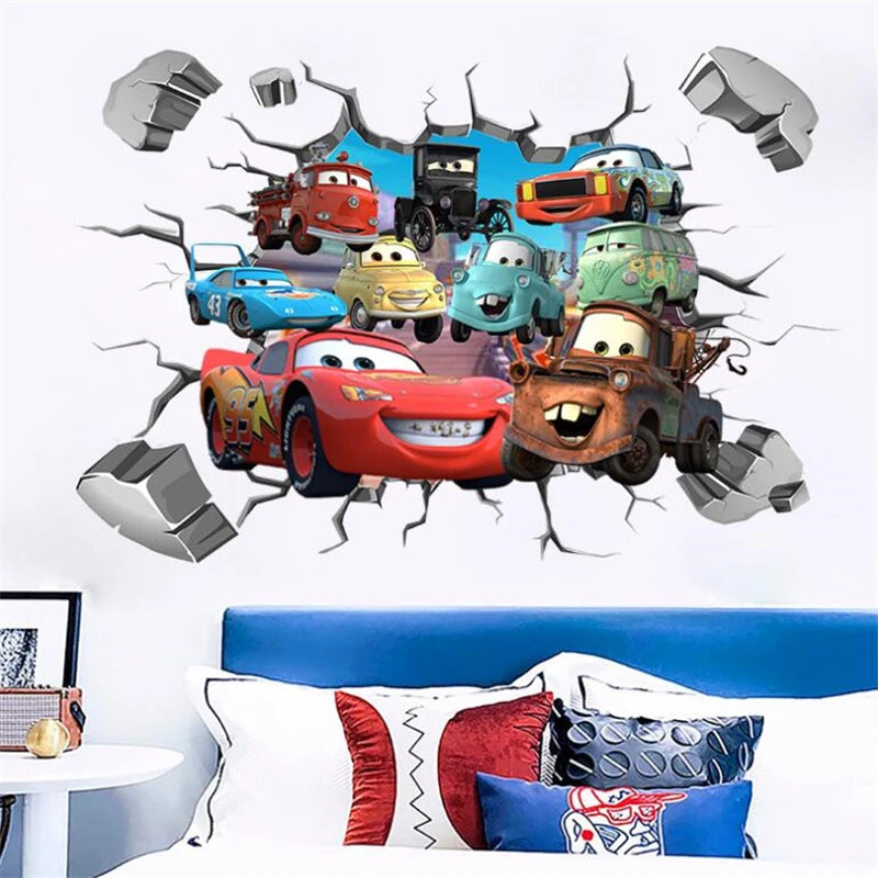 Disney Cartoon Cars Lighting McQueen 3D Wall Stickers For Kids Room Mural Art Decals