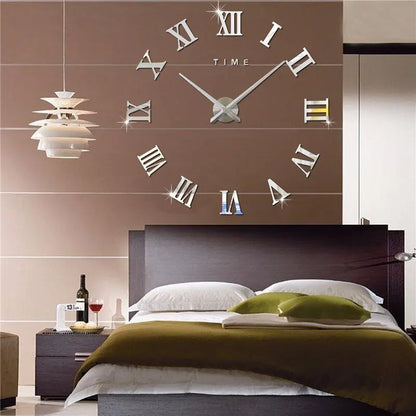 3D Acrylic Adhesive Digital Wall Clock Roman Numerals Design Mirror Wall Clock Large Fashion DIY