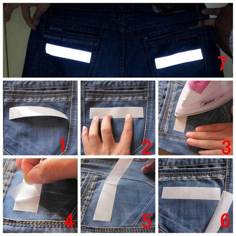 5M Iron on Safety Reflector Sticker for DIY Clothing Bag Shoes Roadway Night Warning Strip 2-5cm