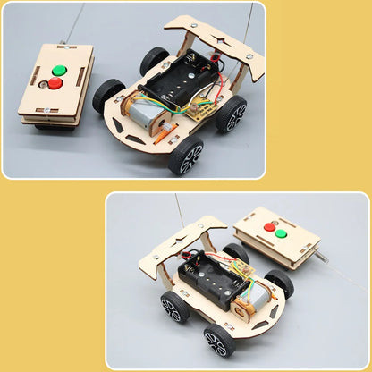 DIY Mini Solar Wireless Remote Control Car Toy Science Educational Toy Assembly RC Toys Wooden Car Vehicle Model For Kids