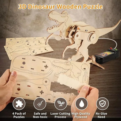 Dinosaur STEM Kit Toys for Kids, 3D Wooden Puzzle Model Robot Model Kit, DIY Educational Science Building STEM Projects