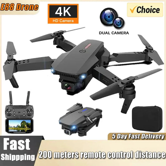 E88Pro RC Drone 4K Pro With 1080P Wide Angle Dual HD Cam Foldable RC Helicopter WIFI FPV Height Hold