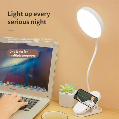 Flexible Table Lamp with Clip Stepless Dimming Led Desk Lamp Rechargeable Bedside Night Light for Study Reading Office Work