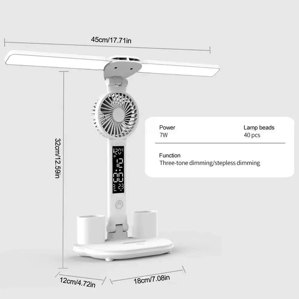 LED Fan USB Charging Dimmable Table Light Plug-in Fan Folding Eye Protection Reading Light