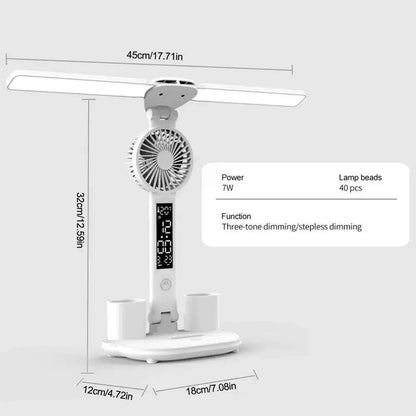 LED Fan USB Charging Dimmable Table Light Plug-in Fan Folding Eye Protection Reading Light