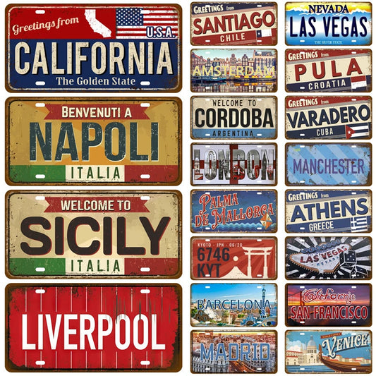 Home Wall Decor Garage Bar Pub Club Cafe Kitchen Tinplate Plate City State Tin Sign Artisian Landmark Metal Sign