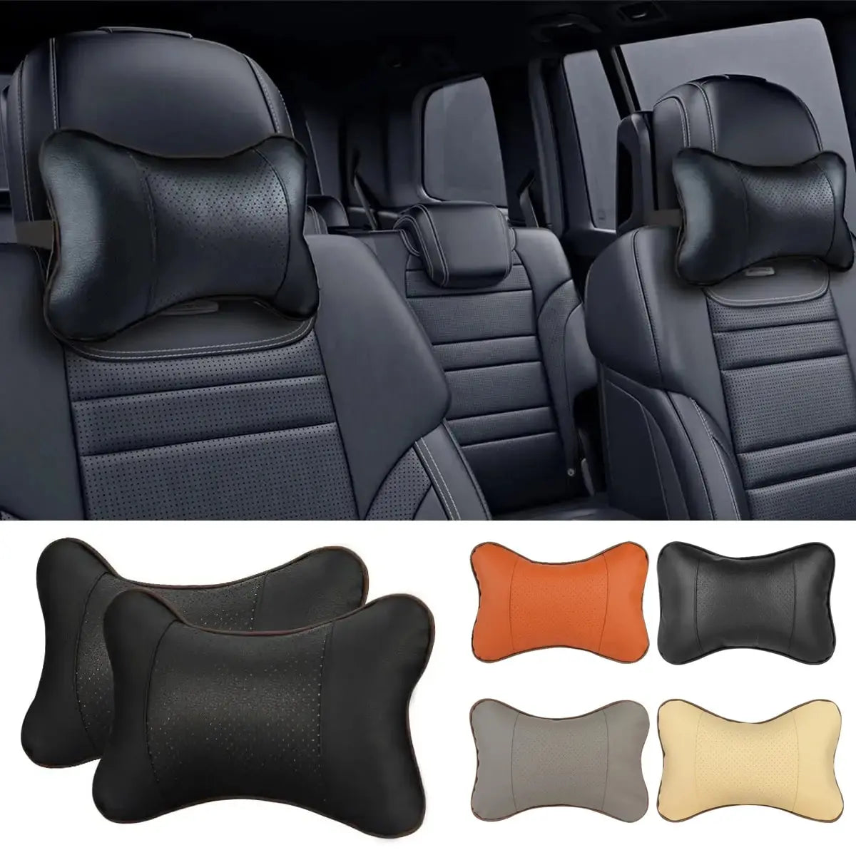 Car Neck Pillow Pu Leather 1pcs For Head Pain Relief