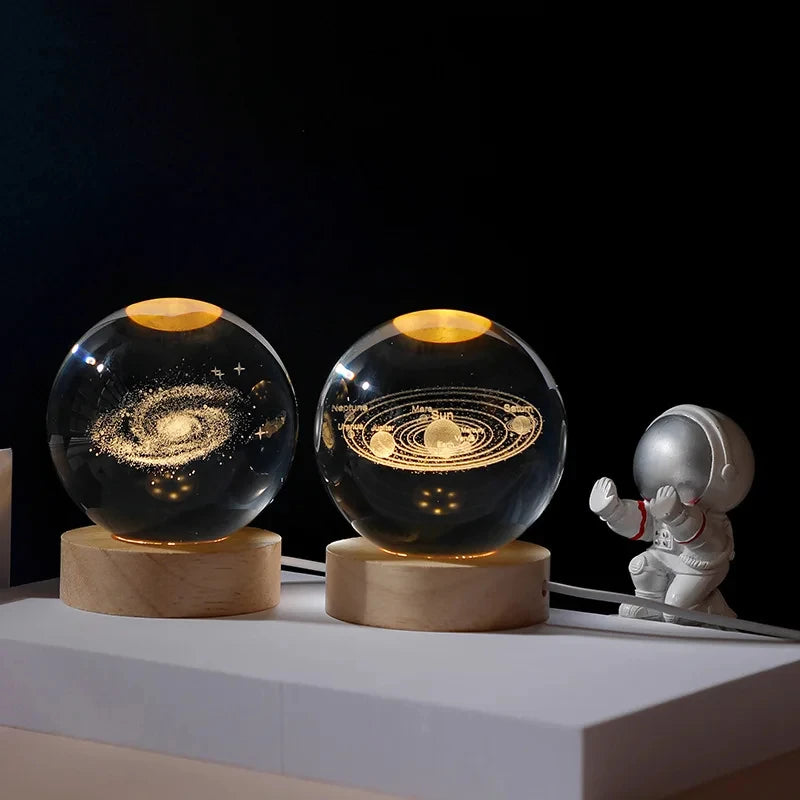 3D Moon Crystal Ball Galaxy Solar System Luminous Snow Glass Globe