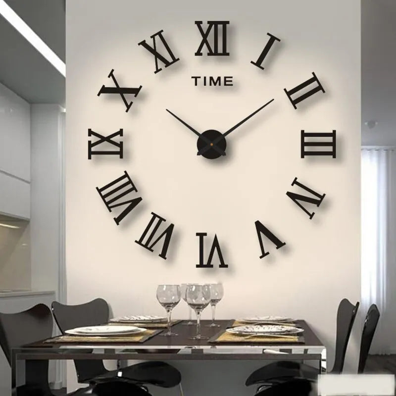 3D Acrylic Adhesive Digital Wall Clock Roman Numerals Design Mirror Wall Clock Large Fashion DIY