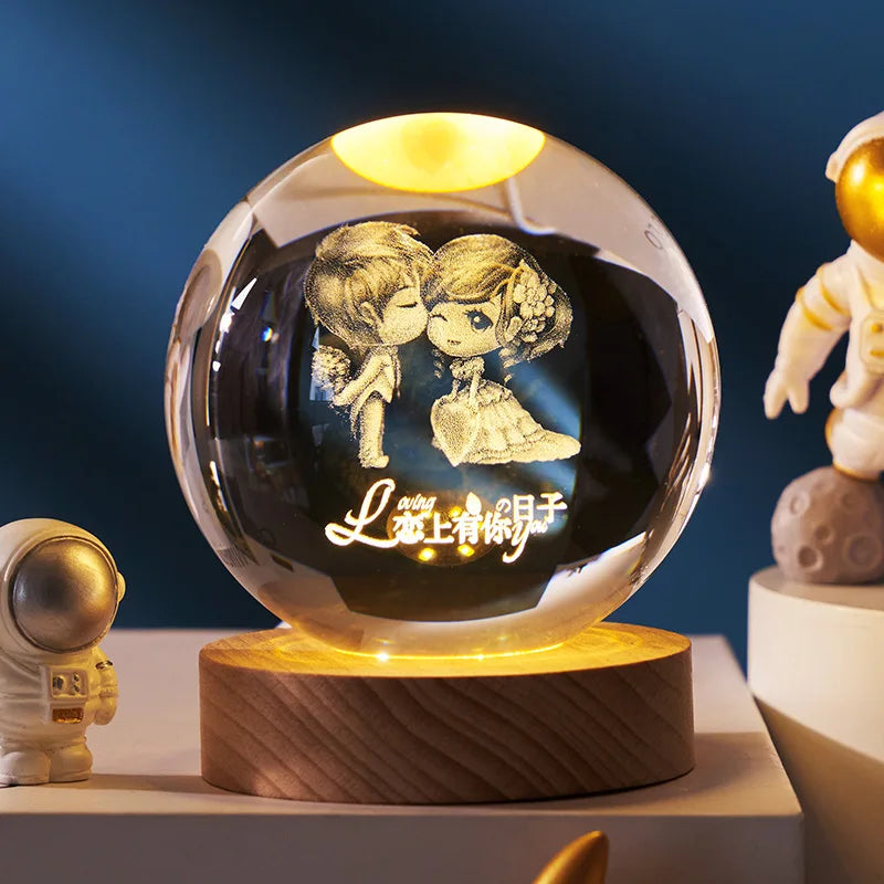 USB LED Night Light Galaxy Crystal Ball Table Lamp 3D Planets/Moon Home Decor for Kids