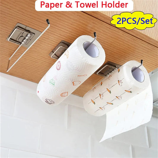 2PCS Kitchen Paper Towel Holder Adhesive Rack