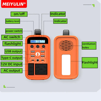 160Wh Power Station 200W External Spare Battery 220V LiFePO4 Solar Generator Power Supply Camping