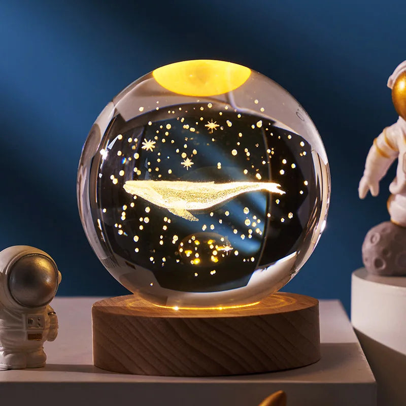 USB LED Night Light Galaxy Crystal Ball Table Lamp 3D Planets/Moon Home Decor for Kids