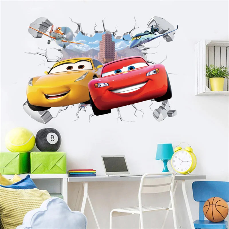 Disney Cartoon Cars Lighting McQueen 3D Wall Stickers For Kids Room Mural Art Decals