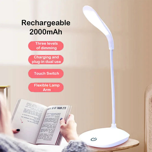 Portable Touch Dimming Table Lamp USB Rechargeable LED Desk Lamp Eye Protection Adjustable Light Bedroom Bedside Student Reading