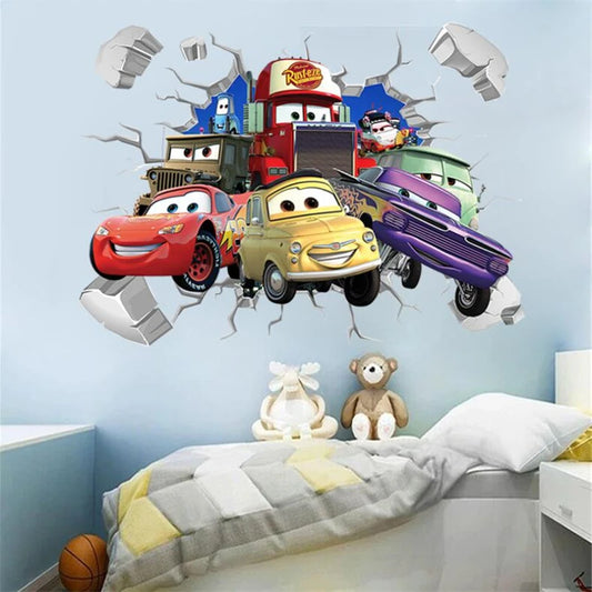 Disney Cartoon Cars Lighting McQueen 3D Wall Stickers For Kids Room Mural Art Decals