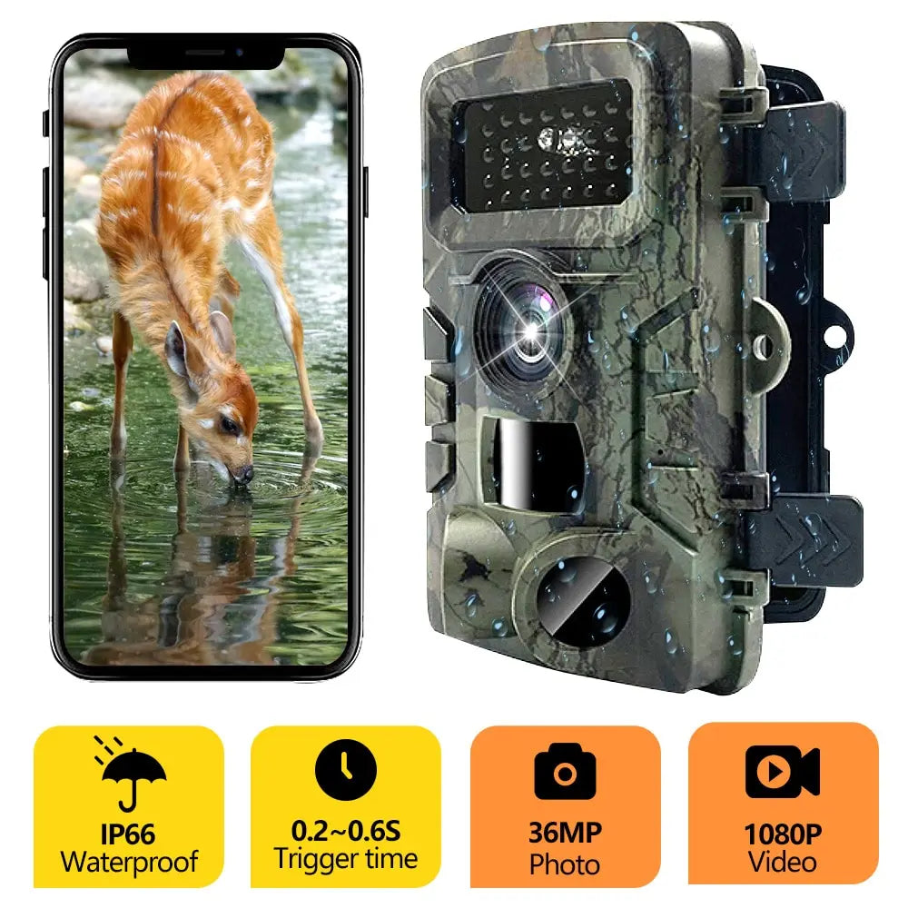 Hunting Trail Camera 36MP 1080P Infrared Night Vision Motion Activated Trigger Security Cam Outdoor Wildlife Photo Traps