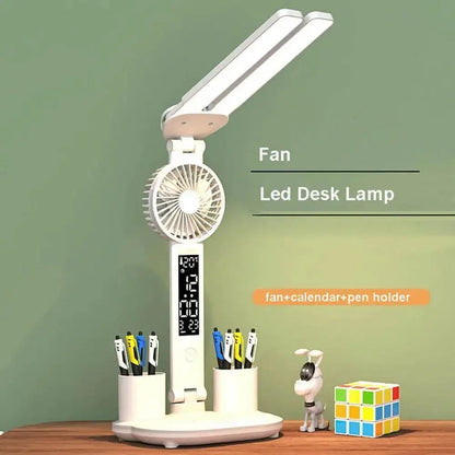 LED Fan USB Charging Dimmable Table Light Plug-in Fan Folding Eye Protection Reading Light