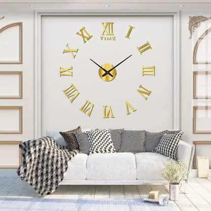 3D Acrylic Adhesive Digital Wall Clock Roman Numerals Design Mirror Wall Clock Large Fashion DIY