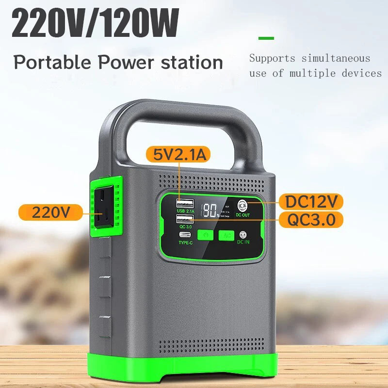 120W 220V Outdoor Storage PowerExternal Battery/Solar Generator for Camping Fishing RV