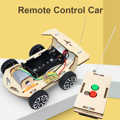 DIY Mini Solar Wireless Remote Control Car Toy Science Educational Toy Assembly RC Toys Wooden Car Vehicle Model For Kids