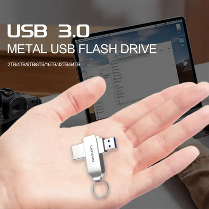 Lenovo USB 3.0 Flash Drive 64TB 32TB Pendrive USB3.1 With 120MB/S Read Speed 16TB Memory U Stick Waterproof 4TB 8TB Pen Drive