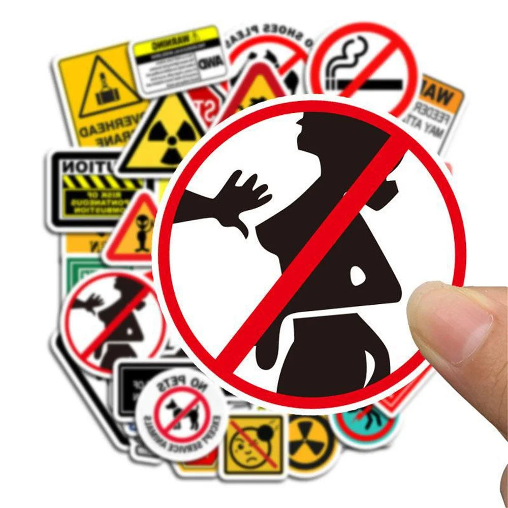 50PCS Cartoon Warning Sign Personality Graffiti Creative Sticker Suitcase Guitar Books Wholesale