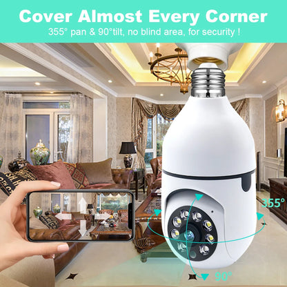 WIFI Indoor Camera 3MP E27 Bulb Surveillance 4X Digital Zoom AI Human Detect Full Color Night Vision Wireless