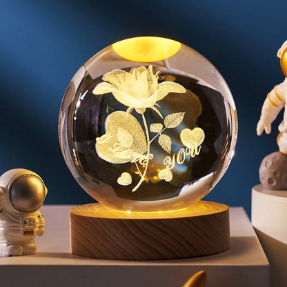 USB LED Night Light Galaxy Crystal Ball Table Lamp 3D Planets/Moon Home Decor for Kids