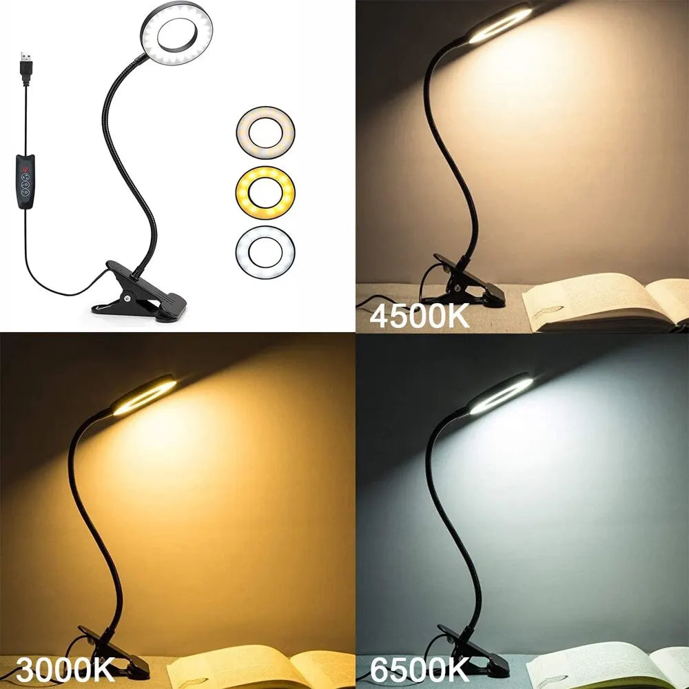 48 LEDs Desk Lamp 3 Brigthness Level Clip USB Book Light Bedside 360° Flexible Eye Protection Gooseneck