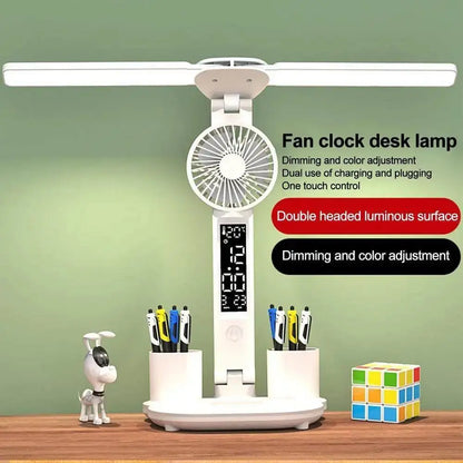 LED Fan USB Charging Dimmable Table Light Plug-in Fan Folding Eye Protection Reading Light