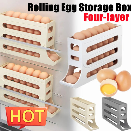 Automatic Scrolling Egg Rack Holder Storage Box Container/Organizer Rolldown Refrigerator Egg Dispenser