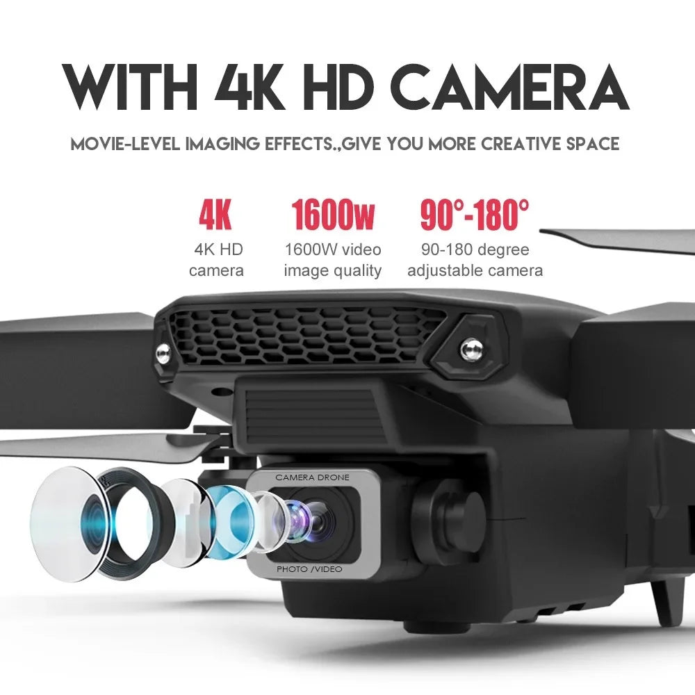 E88Pro RC Drone 4K Pro With 1080P Wide Angle Dual HD Cam Foldable RC Helicopter WIFI FPV Height Hold