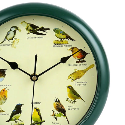 25cm Musical Birds Wall Hanging Sound Clock Battery Operated Interior Green Frame for Housewarming Gift