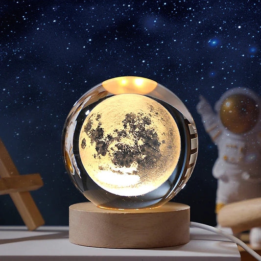 3D Moon Crystal Ball Galaxy Solar System Luminous Snow Glass Globe