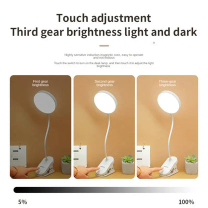 Flexible Table Lamp with Clip Stepless Dimming Led Desk Lamp Rechargeable Bedside Night Light for Study Reading Office Work