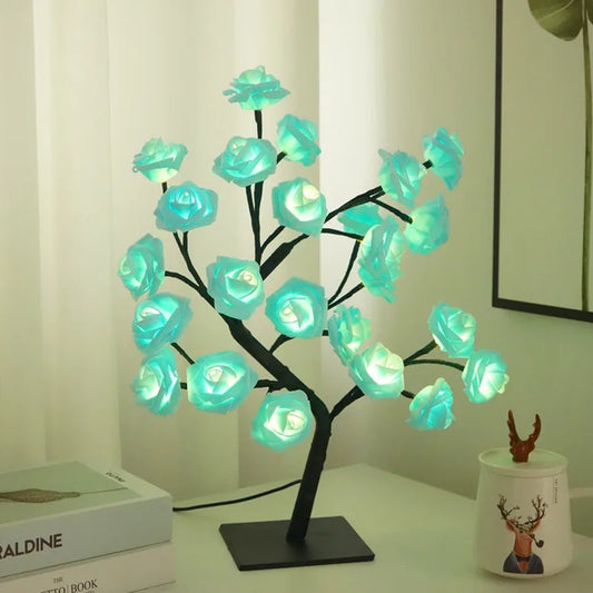 24 Head Rose Flower Tree Lamp Table/Desk Light USB Plug Wedding Gift