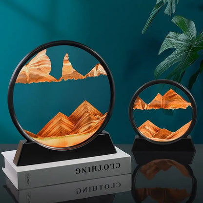 3D Moving Sand Art Picture Round Glass Deep Sea Sandscape Hourglass Quicksand