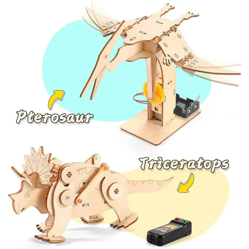 Dinosaur STEM Kit Toys for Kids, 3D Wooden Puzzle Model Robot Model Kit, DIY Educational Science Building STEM Projects