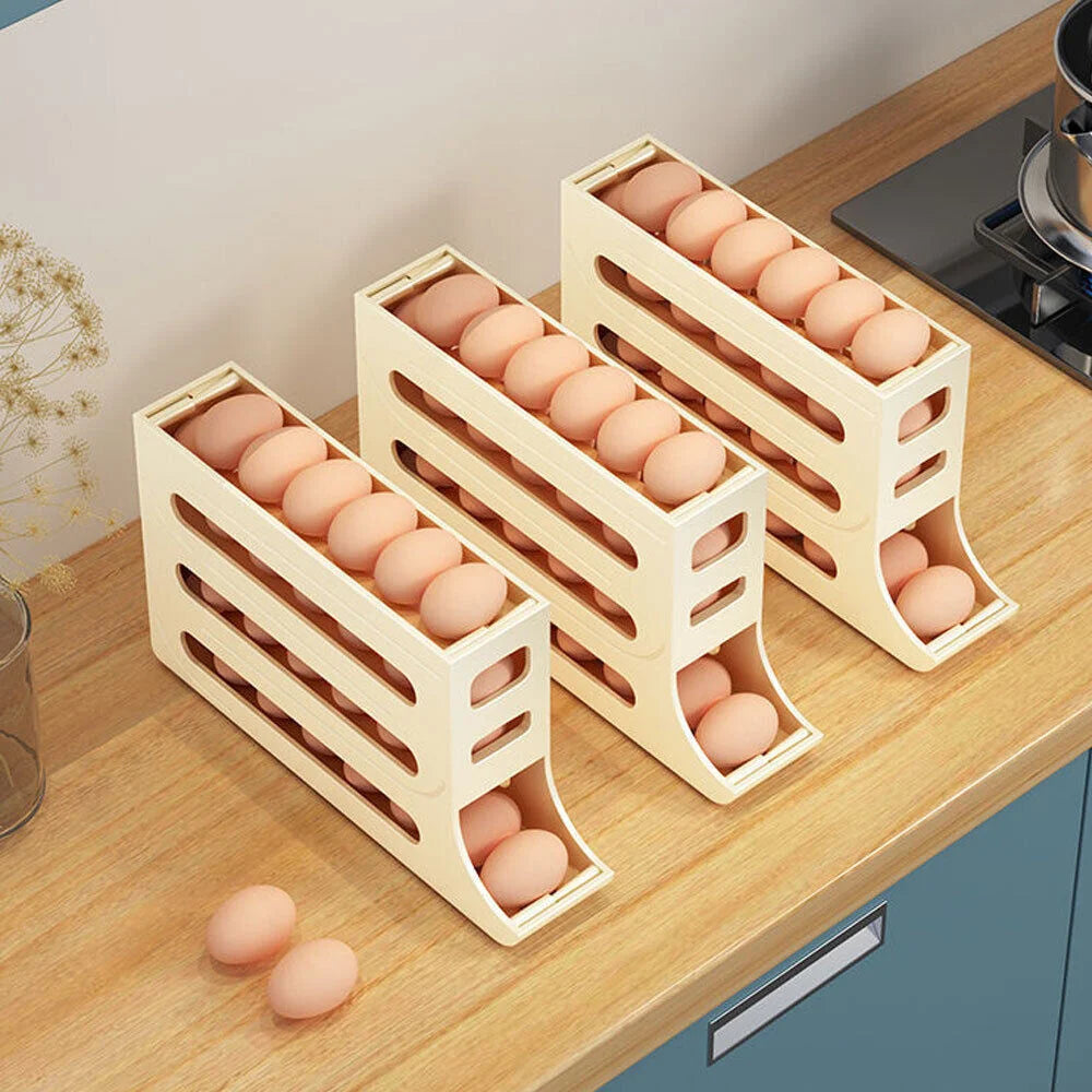 Automatic Scrolling Egg Rack Holder Storage Box Container/Organizer Rolldown Refrigerator Egg Dispenser