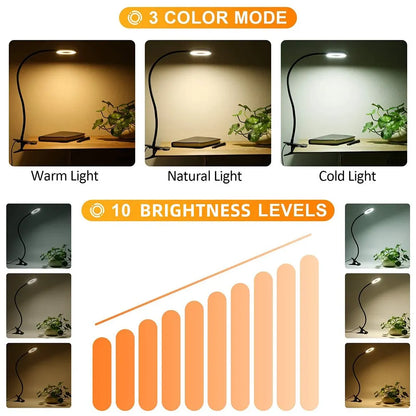 48 LEDs Desk Lamp 3 Brigthness Level Clip USB Book Light Bedside 360° Flexible Eye Protection Gooseneck